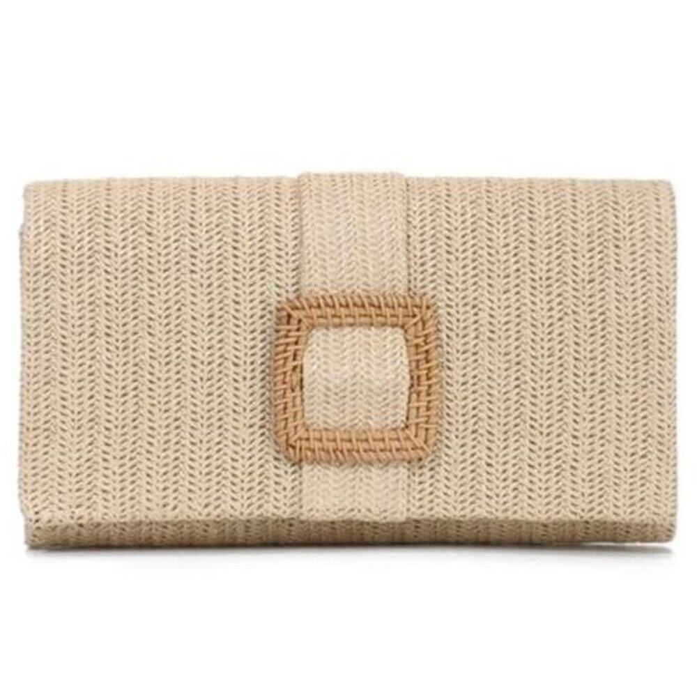 Woven Straw Clutch Purse Rattan Beach Evening Handbag Women Beige